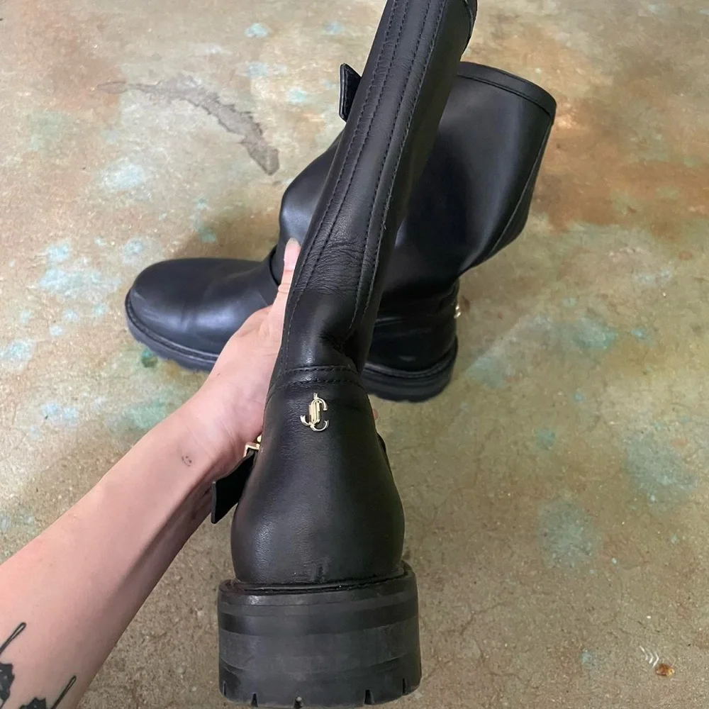 JIMMY CHOO Black Leather Biker Boots - Picture 6 of 9